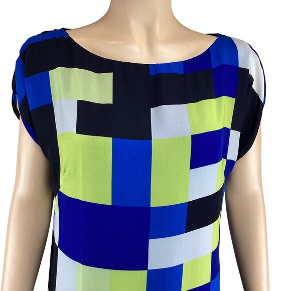 Milly of New York Dress‎ Size 8 Colorblock Geometric Print Blue Short Sleeve - Picture 5 of 8